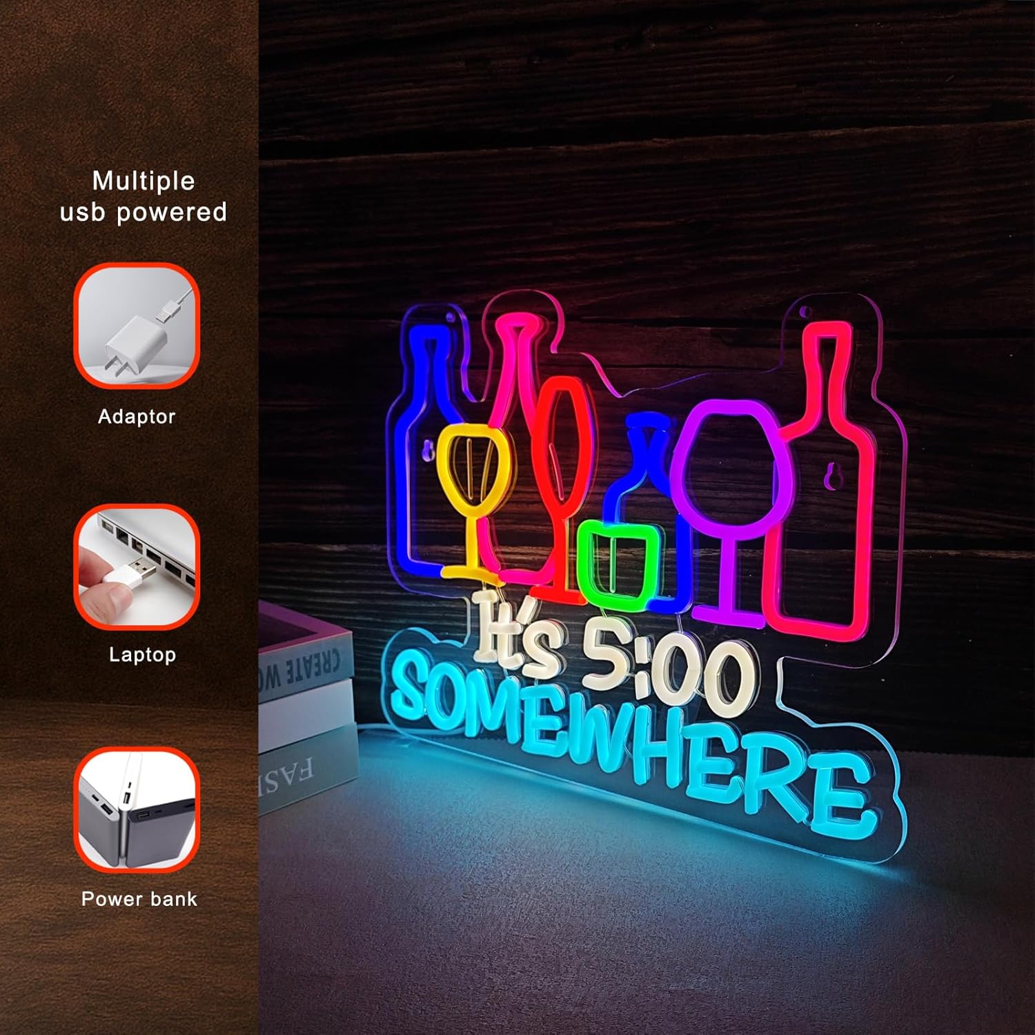 It's 5 O'Clock Somewhere Neon  - Wine Beer Photo review and price